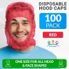 Disposable Hood Caps One Size, Pack of 100 Red Disposable Bouffant Hoods with Elastic Bands, Breathable Polypropylene Hoods, Unisex Disposable Hoods
