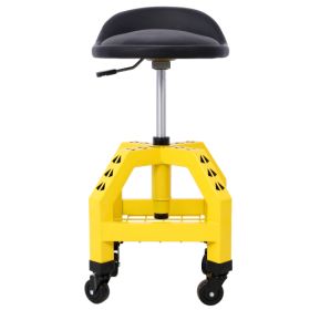 Pneumatic 360 Degree Swivel Stool, Mechanics Rolling Creeper Seat, Heavy Duty Rolling Mechanics Stool, Shop Stool With Casters Red (Color: Yellow)
