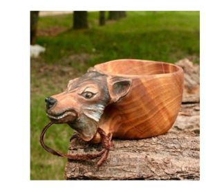 Hand Carved Cup Scandinavian Kuksa Wooden Mug Camping Gear Coffee Cup Kuksa Guksi Kuksa Wild Boar Cups Christmas (Option: Wolf Painting)