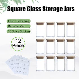 12Pcs Square Spice Jars With 72 Stickers, Kitchen Pepper Jars For Salt Seasoning (Option: 12pcs)