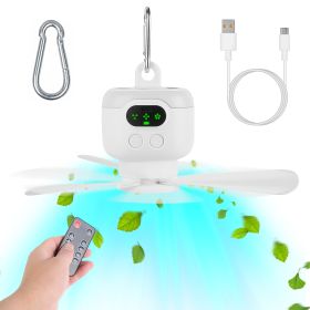 1Pc 2 In 1 Portable Camping Fan With LED Lantern 8000mAh Battery Powered Tent Fan With Carabiner Digital Display 4 Speeds 4 Timer Settings For Ca (Color: White)