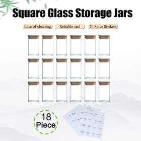 18Pcs Square Spice Jars With 72 Stickers, Kitchen Pepper Jars For Salt Seasoning (Option: 18pcs)