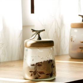 Twigy Frosted Glass Jar With Wooden Lid - 4.9X4.9X7.4 (Option: Clear)