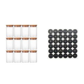 12 Pcs Round Spice Jars With Bamboo Lids And Stickers, Glass Storage Jars, Candy Jars, Coffee Jars, Salt Jars, Pepper Jars, Tea Jars (Option: 12pcs)